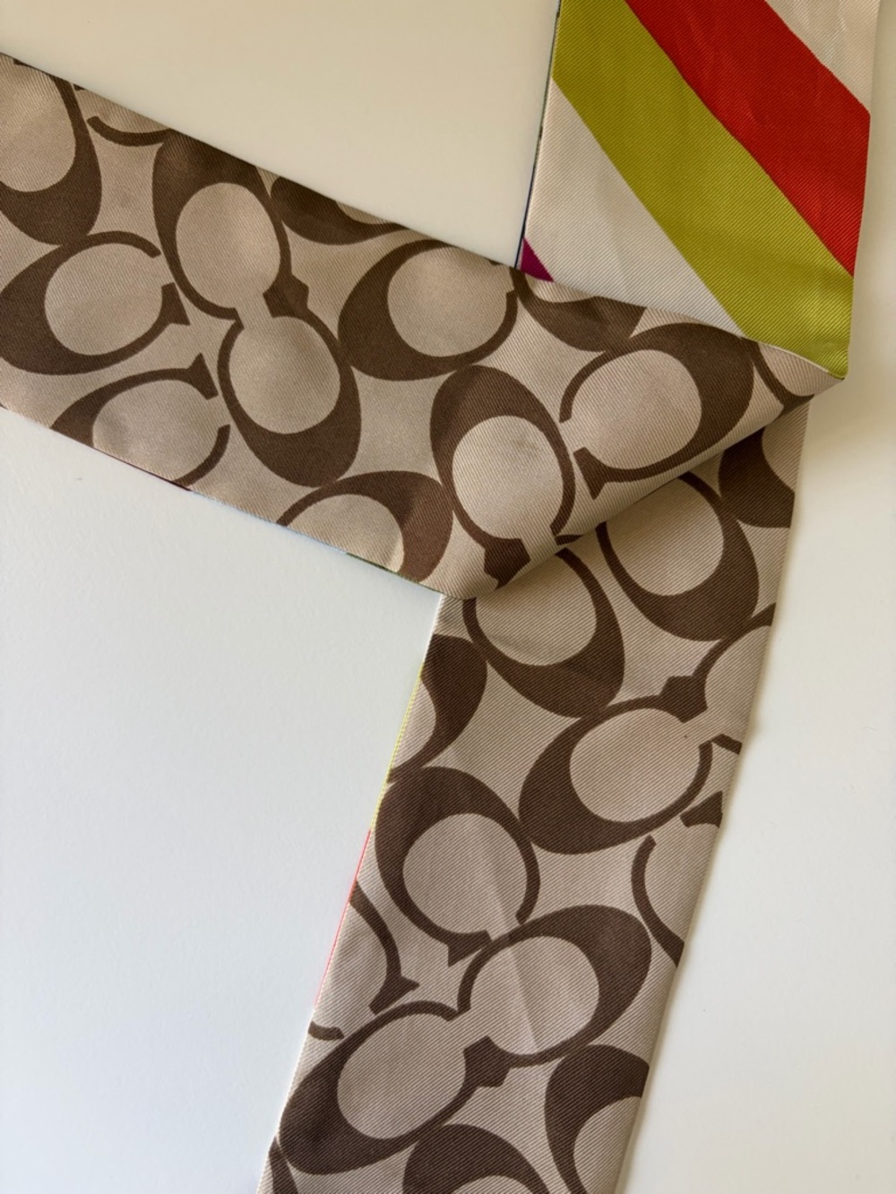 Coach Striped Legacy Silk Twilly Scarf - Picture 4 of 10